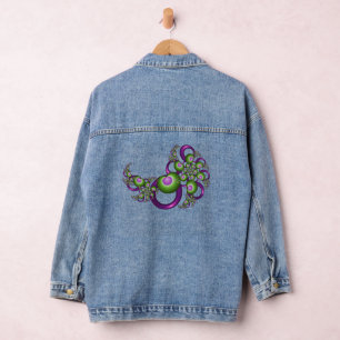 Lief Roze Groen Hart Moderne Abstracte Fractal Denim Jacket