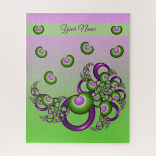Lief Roze Groene Harten Abstracte Fractal Naam Legpuzzel