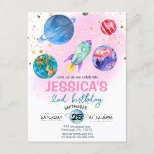 Lief Roze Meisje Feestje Ruimtevaarder Verjaardag Briefkaart