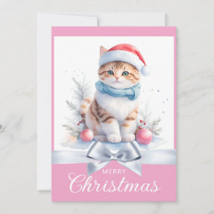 Lief Roze Schattige Kerstmis Kat Xmas Groet Feestdagenkaart