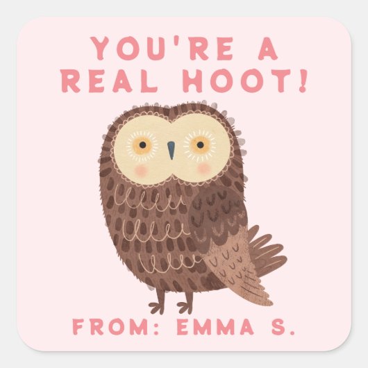 Lief Schattige Uil Roze Valentijns's Classroom Vierkante Sticker (Voorkant)