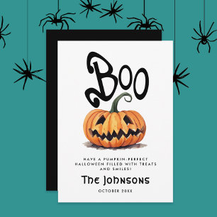 Lief spookachtig Boo Halloween Oranje Gesneden Pom Feestdagenkaart