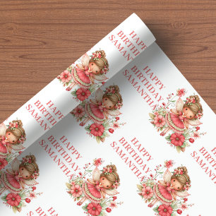 Lief sprookjesachtig meisje bloost bloemige verjaa cadeaupapier