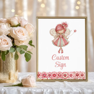 Lief Sprookjesmeisje Bloost Bloemen Verjaardag Op Poster