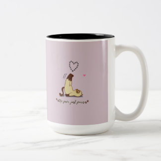 Lief sticker met uitstrekkende kat voor kattenlief tweekleurige koffiemok