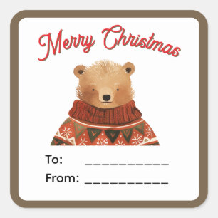 Lief teddybeer (V) Kerstcadeau-etiket Vierkante Sticker