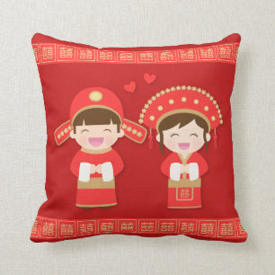 Lief traditioneel Chinees koppel trouwdecoratie Kussen