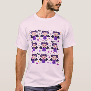 Lief vampiermeisje paars Halloween patroon T-shirt
