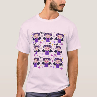 Lief vampiermeisje paars Halloween patroon T-shirt