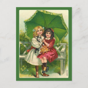 Lief Victoriaans Meisjes in Groen  Briefkaart