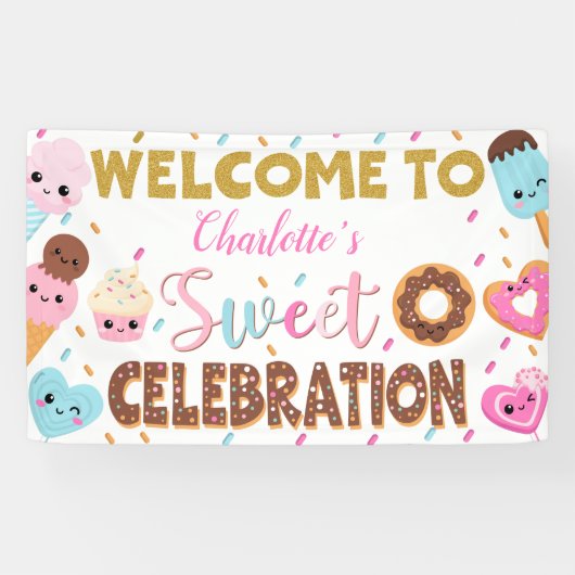 Lief Viering Donut Verjaardag Welkom Spandoek (Horizontaal)