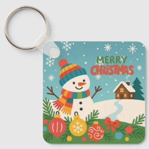 Lief, vintage groen rustieke sneeuwman sleutelhanger