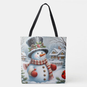 Lief, Vintage/Whimsisch Kerstmis/winter sneeuwman Draagtas