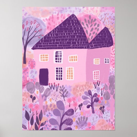 Lief Waterverf huis tuin illustratie Poster (Voorkant)