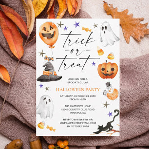 Lief waterverftruc of treat Halloween-feest Kaart
