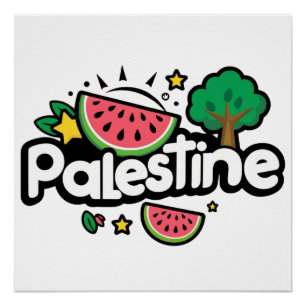 Lief woord Palestina omringd door watermeloenen bo Perfect Poster