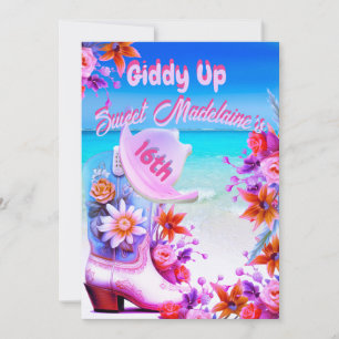 Lief Zestien 16e Beach Cowgirl Bloemen Verjaardag Kaart