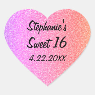 Lief Zestien 16e Glittery Roze Verjaardagsfeest Hart Sticker