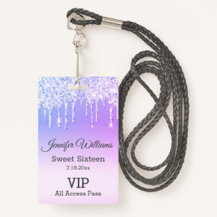 lief zestien paarse druipende glitters vip pass badge