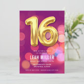 Lief Zestien Roze Bokeh Party Uitnodiging (Staand voorkant)