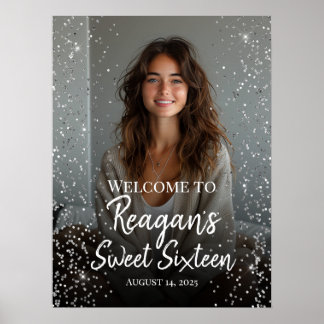Lief zestien verjaardag zilveren glitter welkomstb poster