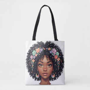 Lief Zwart Meisje Met Bloemen Kroon Afro Draagtas