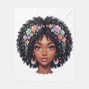 Lief Zwart Meisje Met Bloemen Kroon Afro Fleece Deken