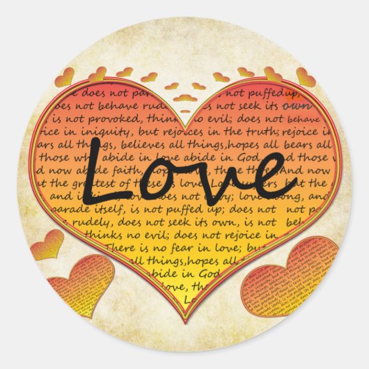 Liefde 1 Corinthians 13 Harten Ronde Sticker (Voorkant)