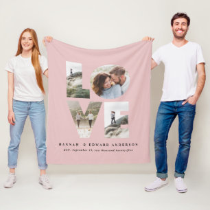 Liefde 4 foto roze moderne gepersonaliseerde gave fleece deken