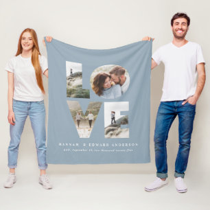Liefde 4 foto's stoffig blauw modern gepersonalise fleece deken