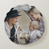 'Liefde' aangepaste familiefoto met eigen naam Rond Kussen (Achterkant)