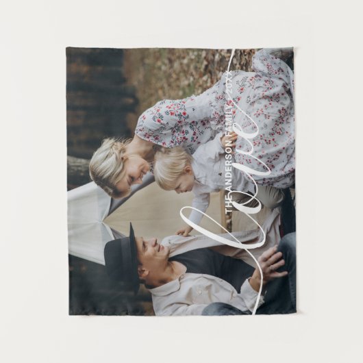 'Liefde' aangepaste gezinsfoto met eigen naam Wandkleed (Voorkant)