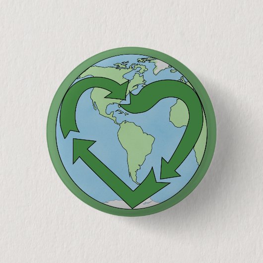 Liefde Aarde, Recyclen Ronde Button 3,2 Cm (Voorkant)