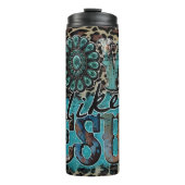 Liefde als Jezus Turquoise Patroon Thermosbeker (Voorkant)