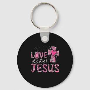 Liefde als Jezus Western Luipaard Kruis Valentijns Sleutelhanger