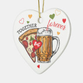 Liefde als pizza- en biertrouwparen keramisch ornament (Links)