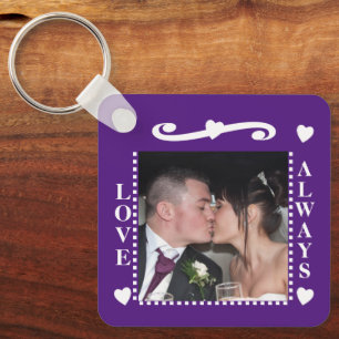 Liefde altijd 2 foto's voegen initiaal paars toe sleutelhanger