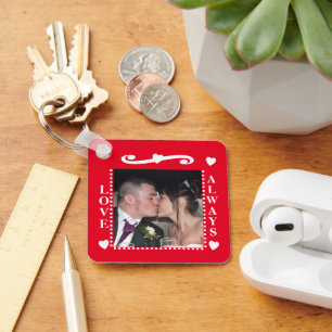 Liefde altijd 2 foto's voegen wit rood initialen t sleutelhanger