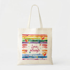 Liefde Altijd Regenboog Sticker, Waterverf Hart Tote Bag