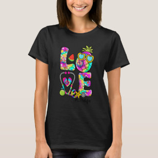 Liefde Ananas Stethoscoop Tie Dye Lon Life Zomer T-shirt