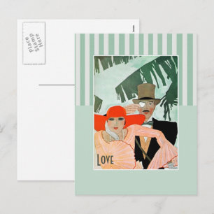Liefde. Art Deco-Valentijnsdag Feestdagenkaart