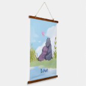 Liefde, Baby Hippo en haar moeder Hangend Wandkleed (Gebogen)