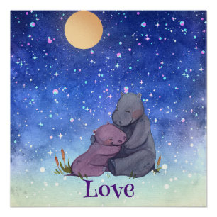 Liefde, Baby Nijlpaard en haar Moeder Perfect Poster