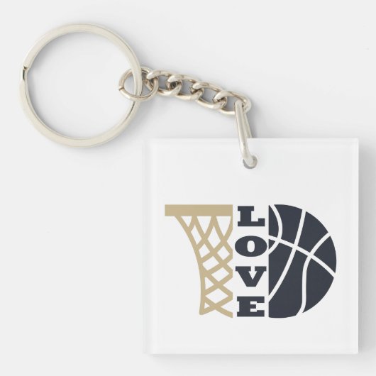 Liefde basketbal hoepel en blauwe bal sleutelhanger (voorkant)