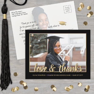 Liefde & Bedankt 2 Foto Zwart en Goud Afstuderen Briefkaart