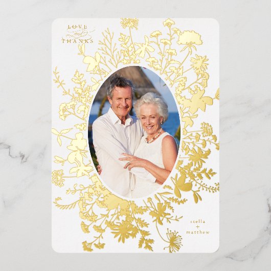 Liefde & Bedankt Bloemen Gouden Folie Dank u kaart (Voorkant)