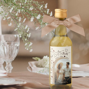 Liefde & Bedankt Boho Wildflowers Trouwfoto Mini Wijn Etiket