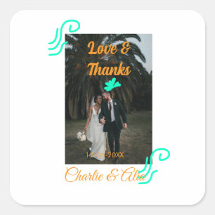 Liefde & bedankt bruiloft paar foto modern add ora vierkante sticker