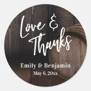 Liefde & Bedankt Casual Typografie met Wooden Barr Ronde Sticker