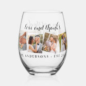 Liefde & Bedankt Custom Fotocollage Modern Wedding Wijnglas Zonder Voet (Voorkant)